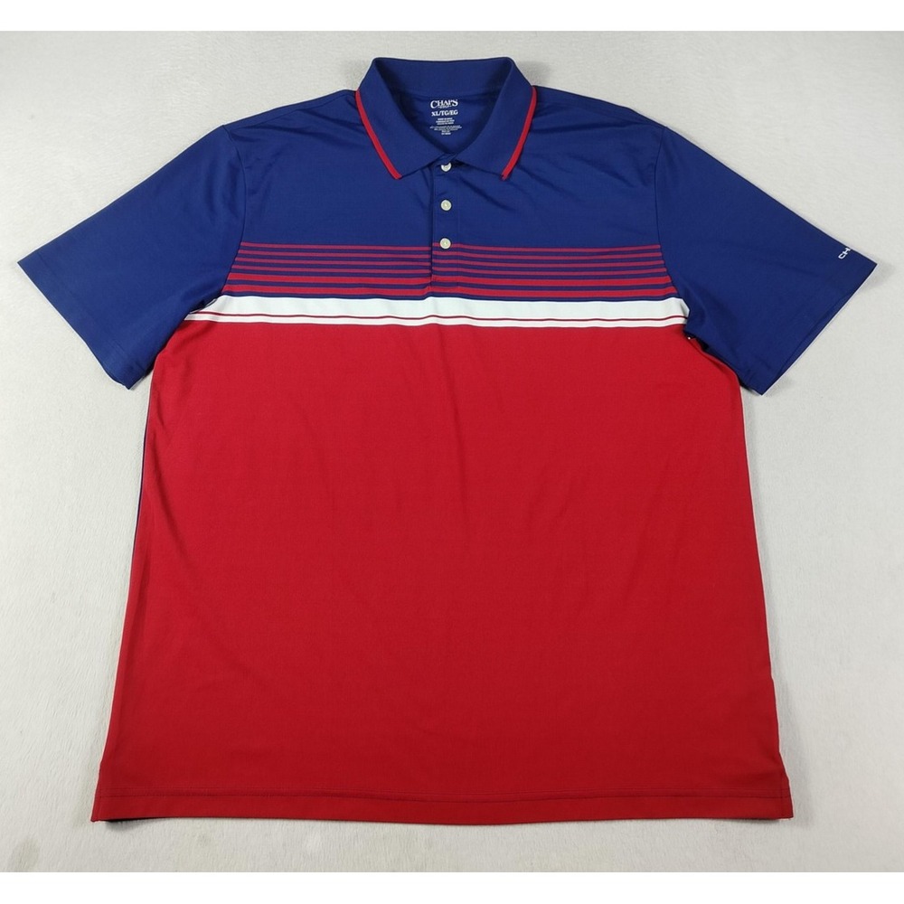 Chaps Golf Polo Shirt Mens XL Red Blue Stripe Colorblock Performance Stretch